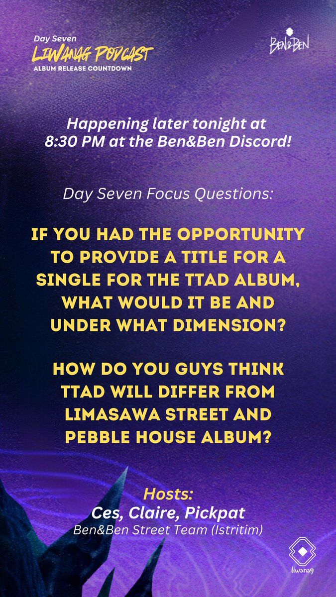 Bibisita ang mga taong twitter mamaya sa discord para sa last day ng Liwanag Podcast 😁

See you?