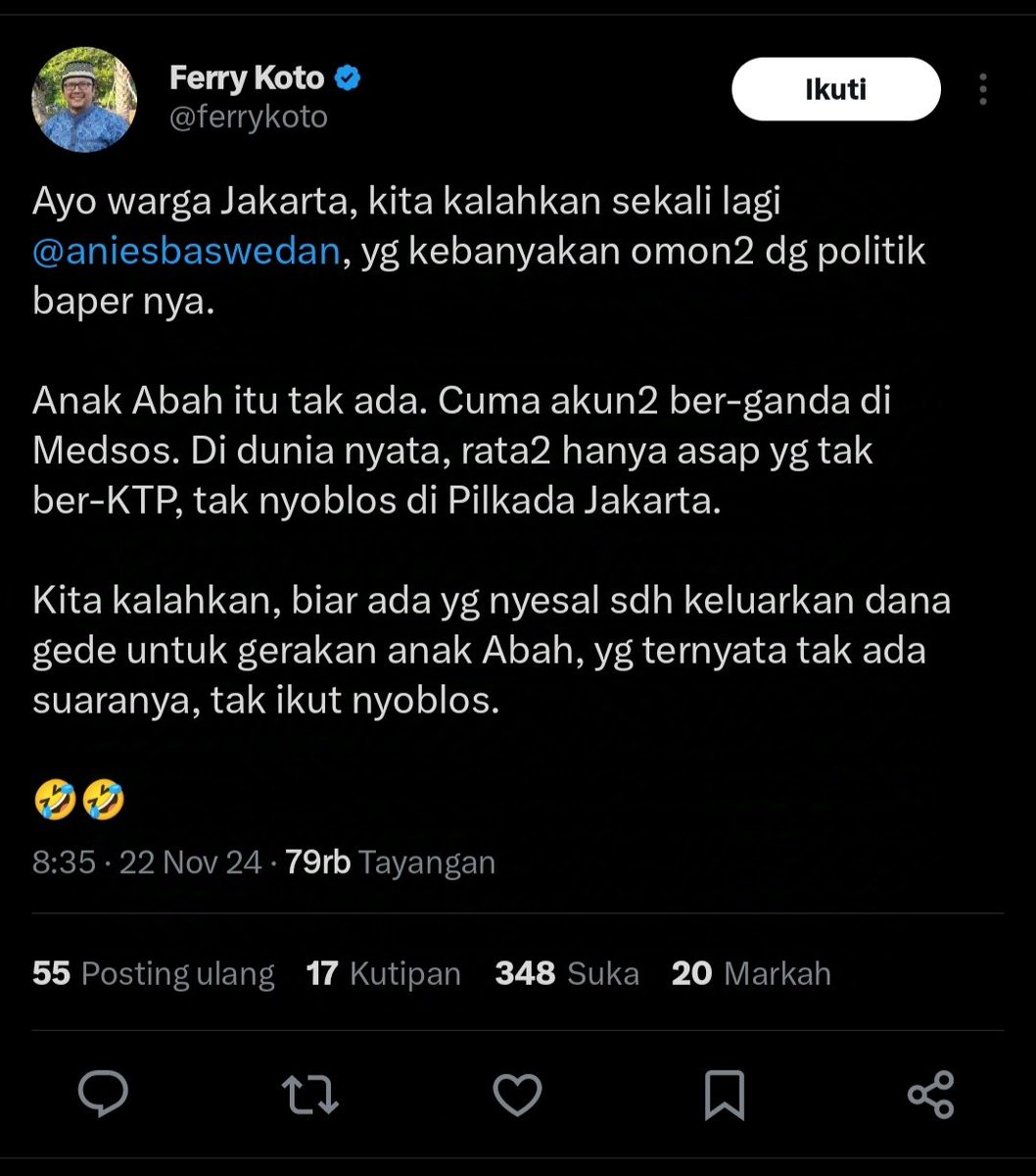 TambunNelson's tweet photo. @ferrykoto Siapa yg kalah, ayo buktikan 😄😄 https://t.co/ieBOZR5lGA