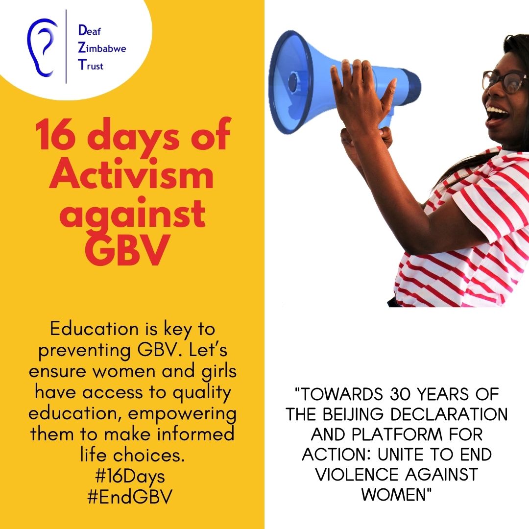 Deaf Zimbabwe Trust (@deafzimtrust) on Twitter photo Education is key to preventing GBV. Let's ensure women and girls have access to quality education, empowering them to make informed life choices. #16Days #EndGBV
<a href="/MUSASAZIM/">MUSASA</a> <a href="/enkudheni/">Padare-Enkundleni</a> <a href="/FAA_Zim/">Fathers Against Abuse</a> <a href="/GenderZimbabwe/">Zimbabwe Gender Commission</a> <a href="/capitalkfm/">Capitalk100.4fm</a> <a href="/HeraldZimbabwe/">The Herald Zimbabwe</a> <a href="/MoJLPA/">Ministry of Justice, Legal & Parliamentary Affairs</a> <a href="/OpenParlyZw/">Open Parly ZW</a> <a href="/ParliamentZim/">Parliament of Zimbabwe</a> Education is key to preventing GBV. Let's ensure women and girls have access to quality education, empowering them to make informed life choices. #16Days #EndGBV
<a href="/MUSASAZIM/">MUSASA</a> <a href="/enkudheni/">Padare-Enkundleni</a> <a href="/FAA_Zim/">Fathers Against Abuse</a> <a href="/GenderZimbabwe/">Zimbabwe Gender Commission</a> <a href="/capitalkfm/">Capitalk100.4fm</a> <a href="/HeraldZimbabwe/">The Herald Zimbabwe</a> <a href="/MoJLPA/">Ministry of Justice, Legal & Parliamentary Affairs</a> <a href="/OpenParlyZw/">Open Parly ZW</a> <a href="/ParliamentZim/">Parliament of Zimbabwe</a>