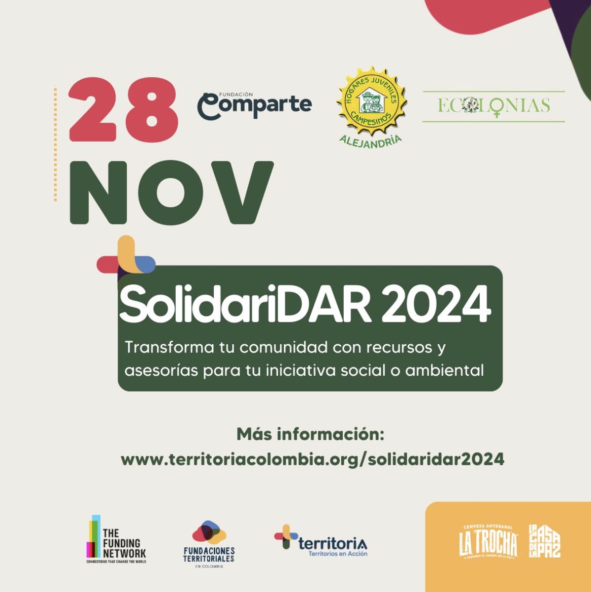 ComparteCol's tweet photo. Mañana te esperamos en #SolidariDAR 2024 de #TerritorioA. Junto a otras organizaciones sociales contaremos cómo con nuestros proyectos impactamos comunidades y vidas.
Inscríbete aquí 👇🏼
https://t.co/ORLWCMJaiM https://t.co/MQiym9v0aI