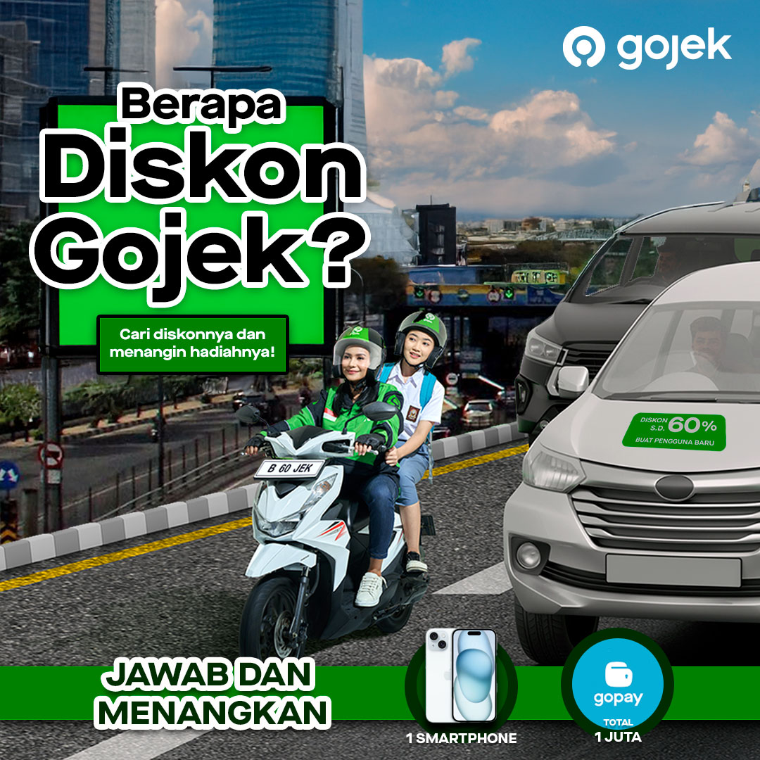 gojekindonesia's tweet photo. [#GIVEAWAYGOJEK]

Gaes, gaes~
Liat yang teliti gambar di bawah ini dan tebak promo Gojek deh😆
Pake cara ini, ya:

1. Jawab dengan format: Gojek, [Jawaban], tambahkan #PakeGojekPalingHemat & mention 2 orang temen kamu.
2. Pastikan akun kamu tidak di-private dan follow
@gojekindonesia
3. Periode kuis 28 Nov-7 Dec 2024

Ada yang udah bisa temuin promonya?