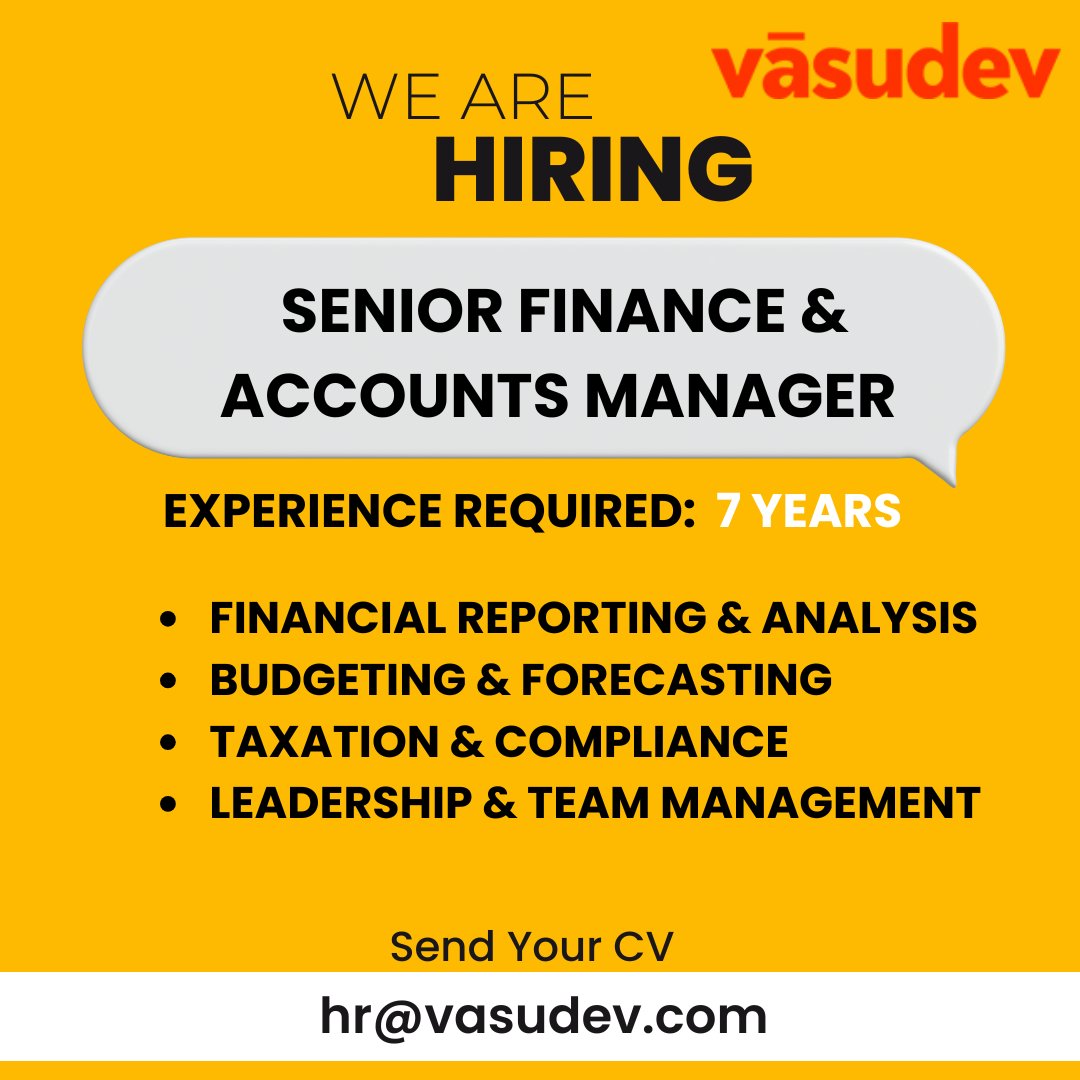 VasudevGlobal's tweet photo. We’re Hiring: Senior Accounts Executive!

Join our team and take your accounting career to the next level.

📧 Apply Now:  hr@vasudev.com
🌐 Learn More : https://t.co/FnEHzu97Tf

#WeAreHiring #FinanceJobs #JoinOurTeam https://t.co/8hVhLLPwmQ
