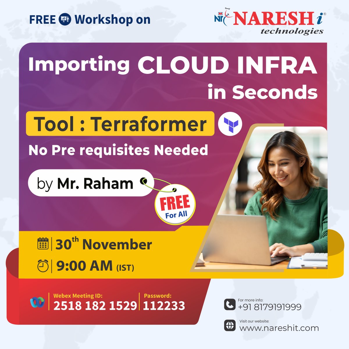 nareshitech's tweet image. 🔴 Free Online Workshop For All 🔴
👉 Importing Cloud Infra in Seconds (Tool: Terraformer)
✍️ Registration Link: t.ly/A-pE4
👉Live Workshop Details:
Date: 30th November 2024
Time: 09:00 AM to 11:00 AM
#DevOps #kubernetes #DevOpsTools #maven #aws #azure #Course