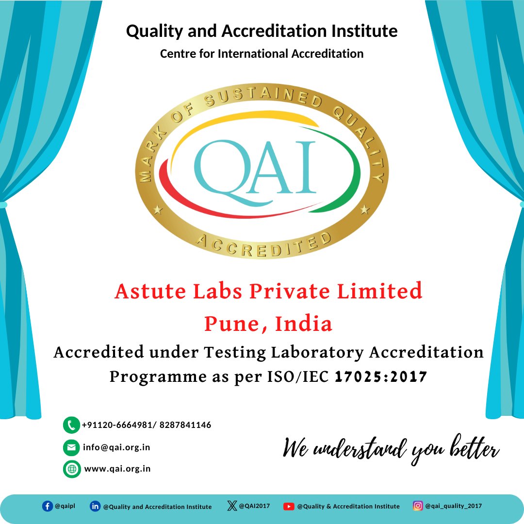 We are delighted to accredit Astute Labs Private Limited, Pune, India.
Congratulations to the team of lab for achieving this recognition.

#testing