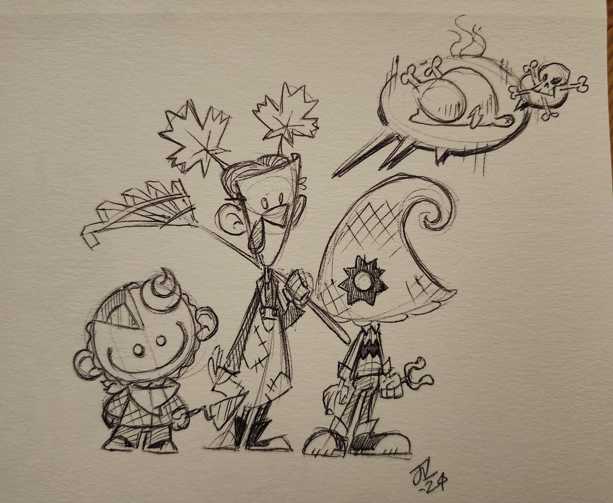 the_varvs's tweet image. Always love drawin&apos; these hooligans for the holiday(from right to left): Cornroy, Drumette and Whip!

#thanksgiving #hooligans #cornroy #drumette #whip #cornicopia #turkey #pumpkinpie #2024 #doodles #thevarvs #varvir #rivrav #ghosttoast