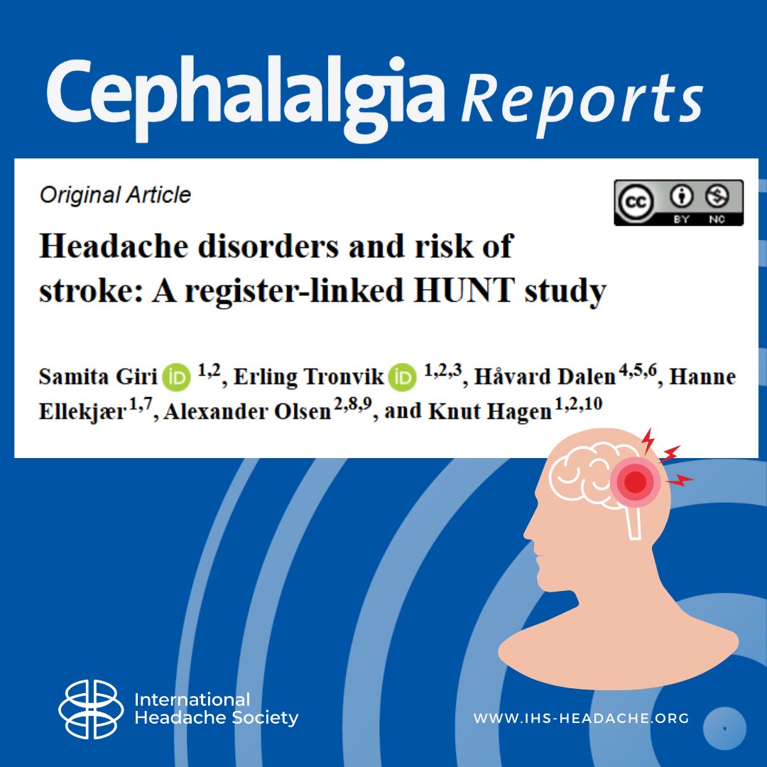 Cephalalgia Reports (@cephreports) on Twitter photo Individuals with migraine with aura were more likely to suffer from stroke compared to those without headache. The increased risk of stroke was most evident in migraine with aura aged less than 55 years and among women.
journals.sagepub.com/doi/10.1177/25…
#migraine #headache
<a href="/ErlingTronvik/">Erling Andreas Tronvik</a> Individuals with migraine with aura were more likely to suffer from stroke compared to those without headache. The increased risk of stroke was most evident in migraine with aura aged less than 55 years and among women.
journals.sagepub.com/doi/10.1177/25…
#migraine #headache
<a href="/ErlingTronvik/">Erling Andreas Tronvik</a>