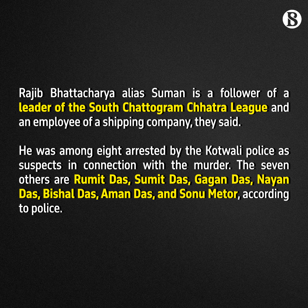 tbsnewsbd's tweet photo. Three individuals have been identified by The Business Standard among the suspects in the murder of lawyer Saiful Islam Alif in Chattogram on Tuesday (26 November).
Link in Comments
#SaifulIslamAlif #HackedToDeath #chinmoykrishnadas #lawyerdeath #TBSNews https://t.co/HlsgEhADar