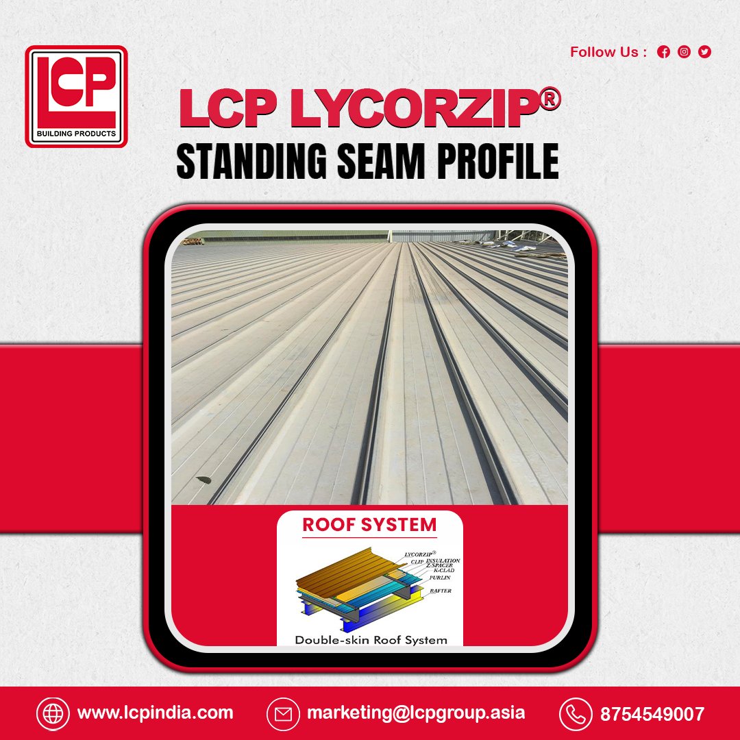 IndiaLcp's tweet image. The LCP LYCORZIP® metal roofing system redefines excellence with its unique #standingseam design, making it the premier choice for commercial, industrial, and residential projects. Featuring a 75 mm crest height and a coverage width of 480 mm.
lcpindia.com/straight-stand…
#lycorzip