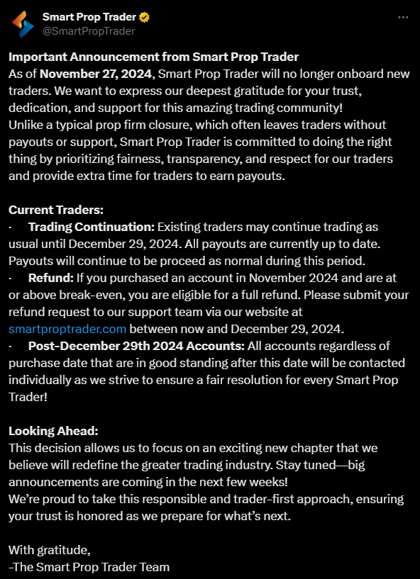 Surprising announcement from Smart Prop Trader, or was this move expected?