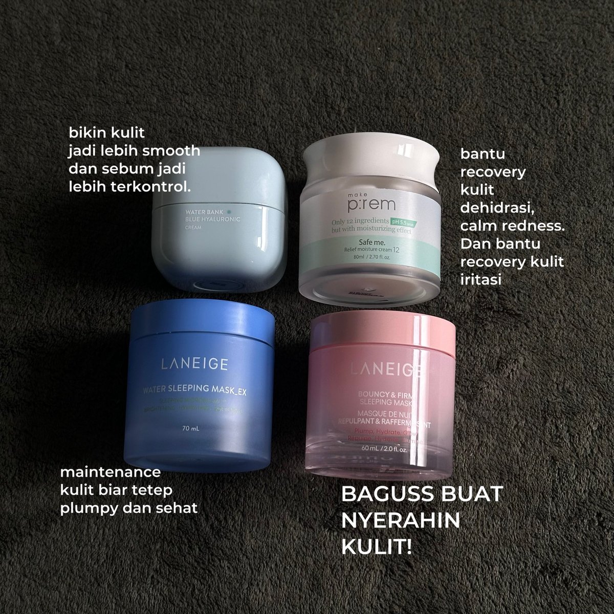 best purchase skincare korea 2024! 

masalah kulitku: dehidrasi, banyak bekas jerawat, redness dan tipe kulitku kombinasi (oily di t zone dan kering banget di area pipi)