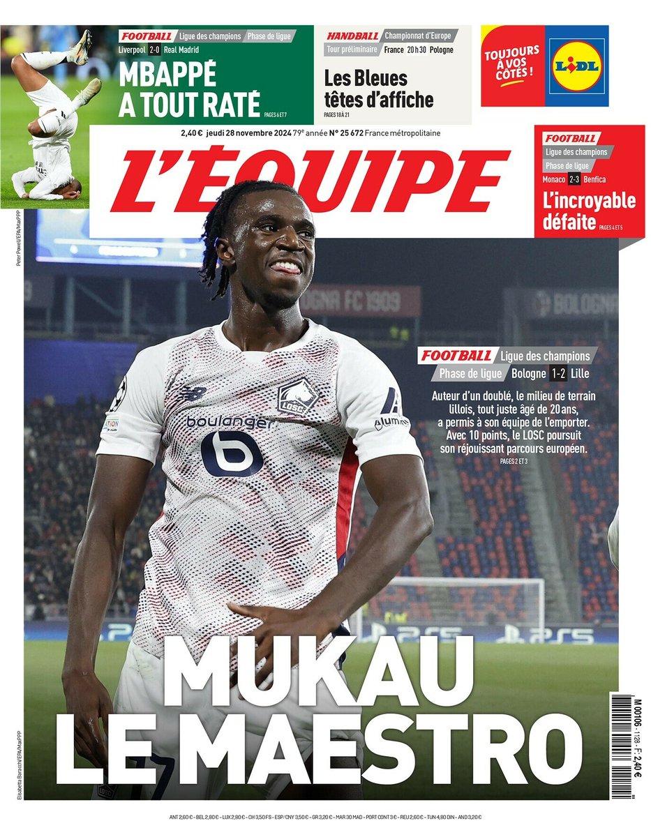 MUKAU LE MAESTRO

Voici la une du journal L'Équipe du 28 novembre 2024 👉 l.lequipe.fr/w6