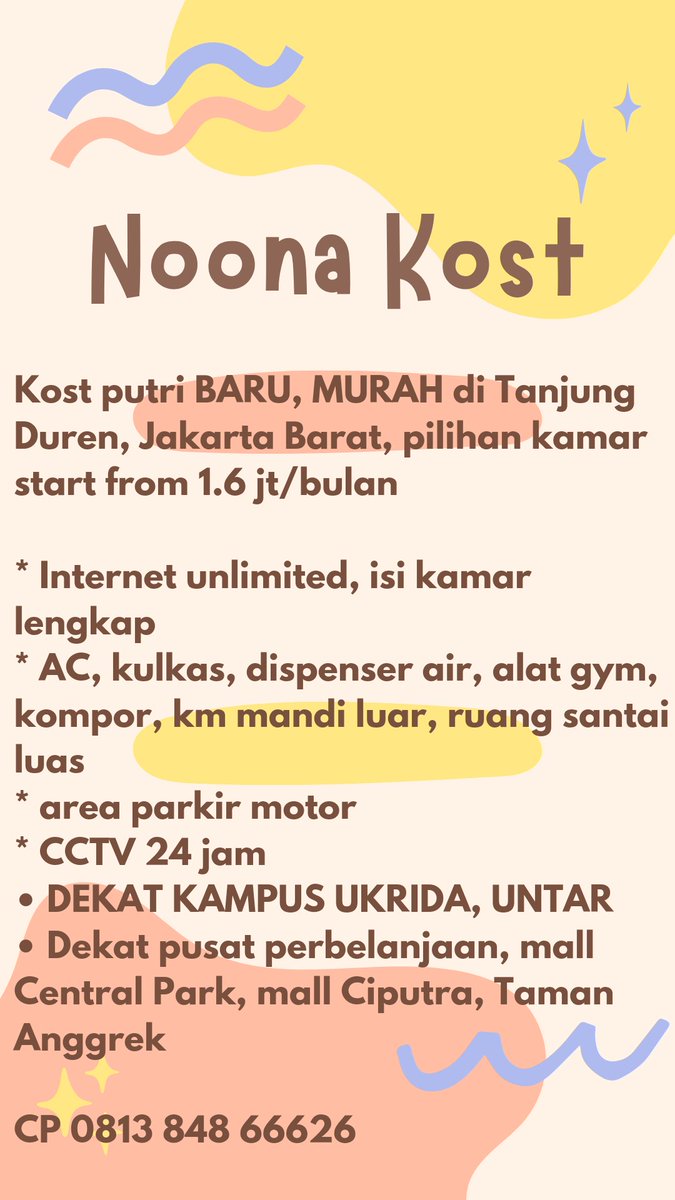 nnit4's tweet photo. NOONA KOST
Kost PUTRI

BARU, MURAH di Tanjung Duren, Jakarta Barat, pilihan kamar start from 1.6 jt/bulan

* Internet, AC, fasilitas lengkap

CP 0813 848 66626

#kostputri #kostwanita #jakarta #jakartabarat #tanjungduren #pisangmadu #kostjakarta #kostjakartabarat #centralpark https://t.co/PO1FxFRsWd