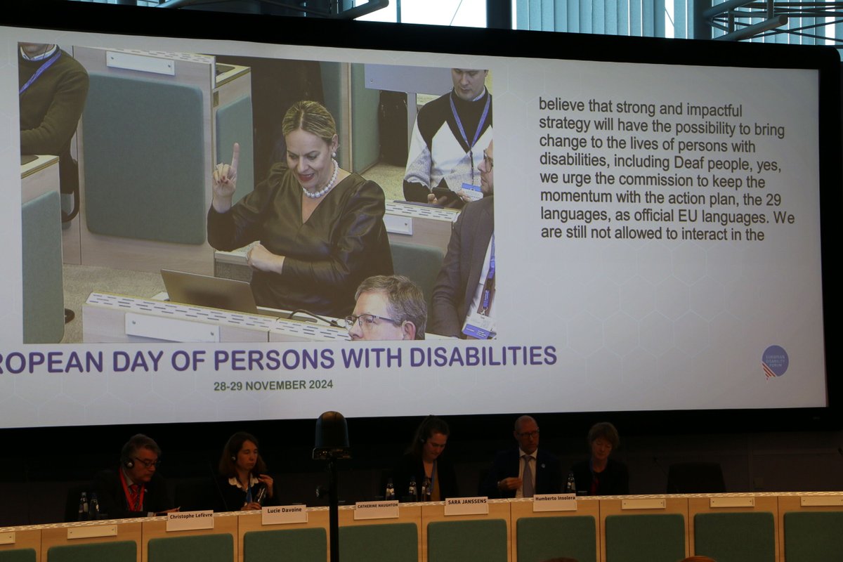 EUD_Brussels's tweet image. At #EDPD2024, EUD President Sofia Isari @sofiaisari called for bold action to advance the European Disability Rights Strategy:

🗣️ Officialise 29 EU National Sign Languages as EU languages!

EU Deaf citizens must be able to communicate with EU institutions in their sign languages