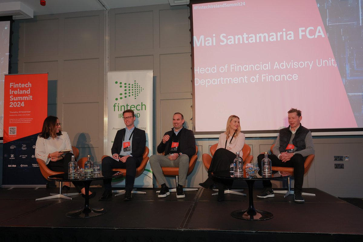 Investnet (@investnetevents) on Twitter photo Our "Scaling Fintech" Panel finding a humorous moment !
 Moderator   - Mai Santamaria <a href="/IRLDeptFinance/">Department of Finance</a> 
 Fergal Brady, CEO & Co-founder at <a href="/nofrixion/">nofrixion</a> 
 Mary O’Neil, <a href="/Zendesk/">Zendesk</a> 
 Chris Hanlon, CEO, <a href="/CalQRisk/">CalQRisk</a> 
 Colin Canny, COO, <a href="/Paysend/">Paysend</a> 
 #FintechIrelandSummit24 Our "Scaling Fintech" Panel finding a humorous moment !
 Moderator   - Mai Santamaria <a href="/IRLDeptFinance/">Department of Finance</a> 
 Fergal Brady, CEO & Co-founder at <a href="/nofrixion/">nofrixion</a> 
 Mary O’Neil, <a href="/Zendesk/">Zendesk</a> 
 Chris Hanlon, CEO, <a href="/CalQRisk/">CalQRisk</a> 
 Colin Canny, COO, <a href="/Paysend/">Paysend</a> 
 #FintechIrelandSummit24