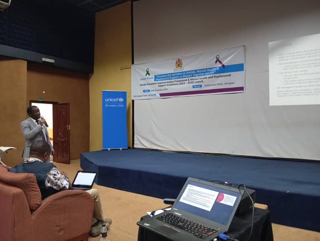 Providing an overview during the launch of the Suicide Prevention Implementation Framework and Mental Health &amp;  Psychosocial Support Guidelines for Malawi .
Changing the narrative of on mental health and psychosocial support.