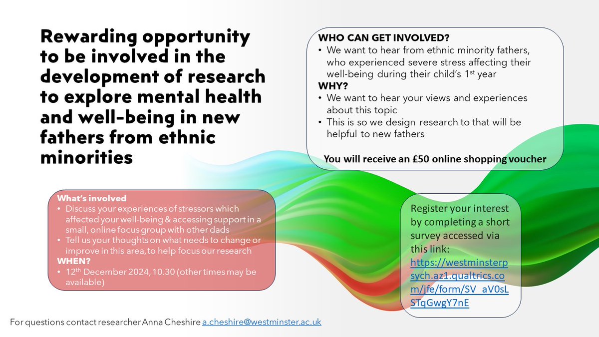 Are you a dad from an ethnic minority background? Perhaps you can help support our research. Please get in touch or retweet <a href="/uowsss/">Westminster School of Social Sciences</a> <a href="/UoWPsych/">Psychology Uni of Westminster</a> <a href="/peter_bonfield/">Peter Bonfield</a>