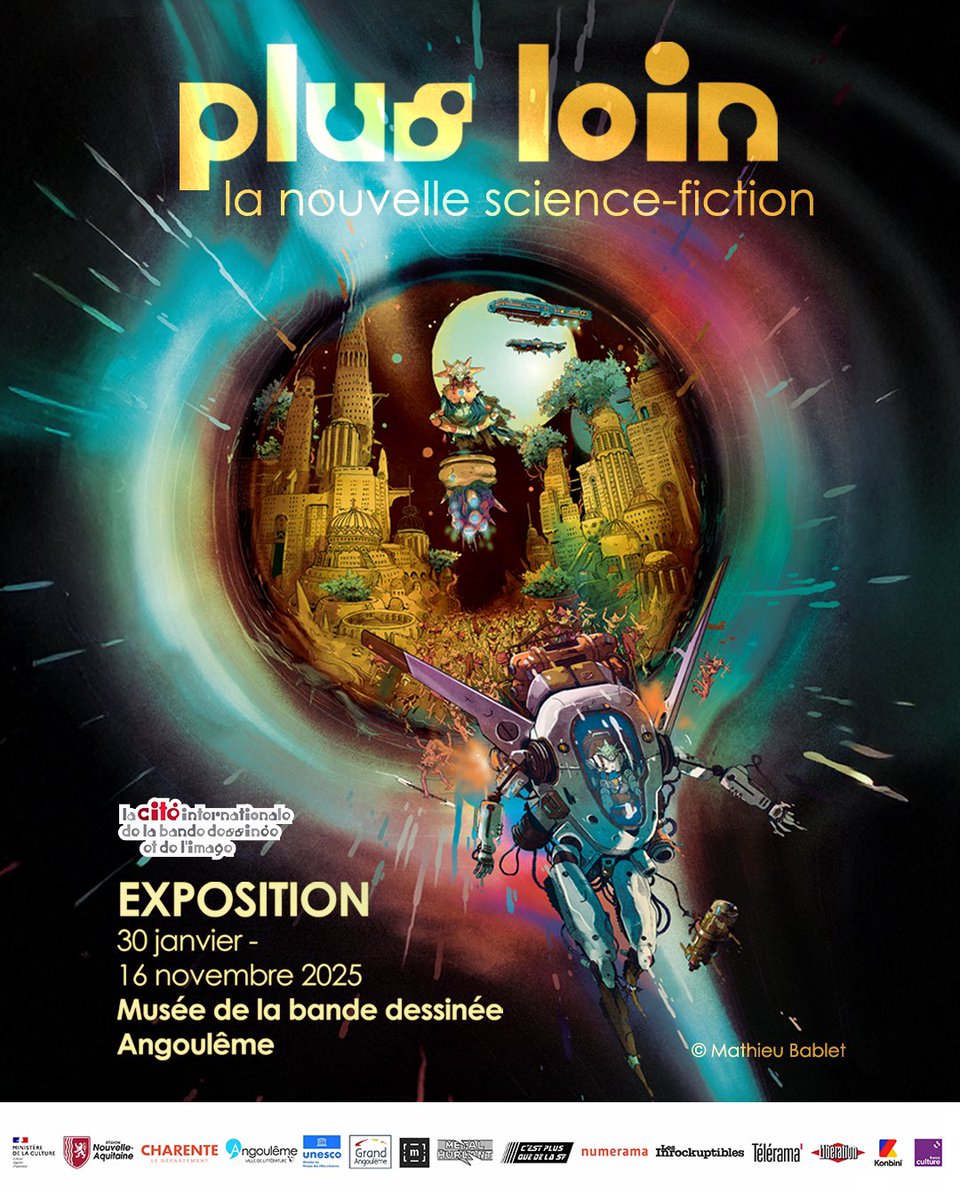 Lloyd Chéry (@lloydchery22) on Twitter photo Je suis fier d’annoncer que la plus grande exposition française BD et SF arrive à La Cité de la BD d’Angoulême !
🗓️ À partir du 30 janvier 2025
🖼️ Commissaires : Lloyd Chéry & Julie Sicault Maillé
🎨 Scéno : Mathilde Maignan
💥 Planches : + de 300
🎇 Affiche : <a href="/MathieuBablet/">Mathieu Bablet</a> Je suis fier d’annoncer que la plus grande exposition française BD et SF arrive à La Cité de la BD d’Angoulême !
🗓️ À partir du 30 janvier 2025
🖼️ Commissaires : Lloyd Chéry & Julie Sicault Maillé
🎨 Scéno : Mathilde Maignan
💥 Planches : + de 300
🎇 Affiche : <a href="/MathieuBablet/">Mathieu Bablet</a>