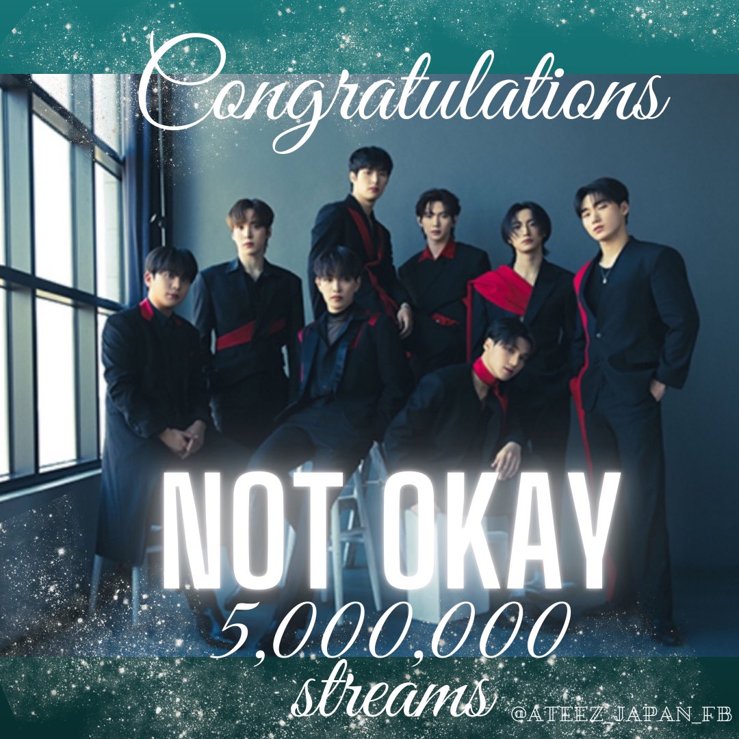 ateez_japan_fb's tweet photo. Congratulations🎉

#NOT_OKAY MV再生回数が500万回を超えました！

中毒性のある歌詞とメロディ🎵
そして記念すべき日本初CM！
これからもNOT OKAYを全力で愛します！

🔗https://t.co/ImcOGEfm2b  

#ATEEZ #에이티즈 #エイティーズ@ATEEZofficial  @ATEEZofficialjp https://t.co/kyVup2Ntoj