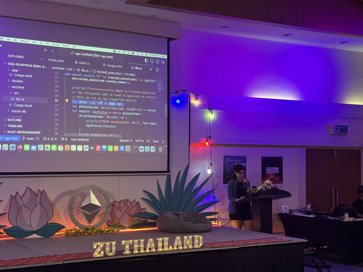 .<a href="/zuthailand/">ZuThailand</a> is such a fun experience with amazing hackers all around! 🙌

Grateful for the chance to share what we’ve been working on <a href="/AutomataNetwork/">Automata Network</a>

Our SGX SDK makes building SGX apps super easy. Let’s keep pushing the boundaries together! 💪