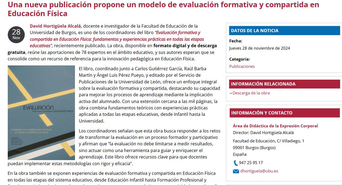 Muchas gracias a <a href="/UBUEstudiantes/">Universidad Burgos</a> por la difusión de nuestro libro de evaluación formativa y compartida en Educación Física 👇
ubu.es/noticias/una-n…