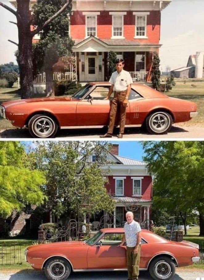modernhistory's tweet image. 1968 and 2023 Same car, same house, same fellow.