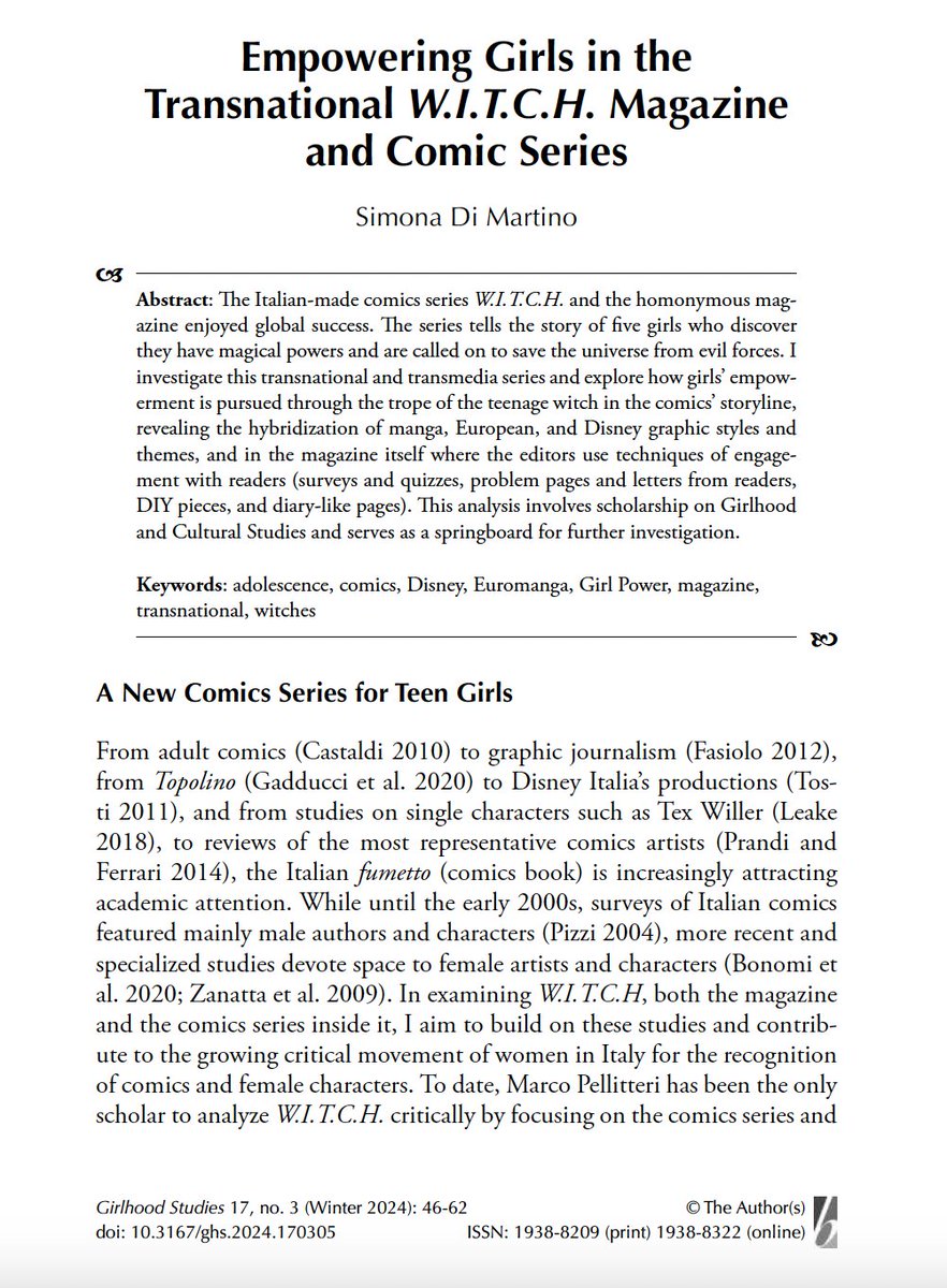 Dr Simona Di Martino (@simodima1) on Twitter photo Teenage girls in the comics & magazine W.I.T.C.H. are the focus of my article in the latest issue of <a href="/GirlhoodStudies/">GirlhoodStudies</a> "Girls in Comics: Transmedia and Transnational Approaches to Girlhood"! โจ I loved writing this piece! ๐ฉท Thanks to the editors <a href="/Eva_vdw/">Eva Van de Wiele</a> <a href="/Niconich/">nicoletta mandolini</a> & <a href="/MayaQuaianni/">MayaMQ</a> Teenage girls in the comics & magazine W.I.T.C.H. are the focus of my article in the latest issue of <a href="/GirlhoodStudies/">GirlhoodStudies</a> "Girls in Comics: Transmedia and Transnational Approaches to Girlhood"! โจ I loved writing this piece! ๐ฉท Thanks to the editors <a href="/Eva_vdw/">Eva Van de Wiele</a> <a href="/Niconich/">nicoletta mandolini</a> & <a href="/MayaQuaianni/">MayaMQ</a>