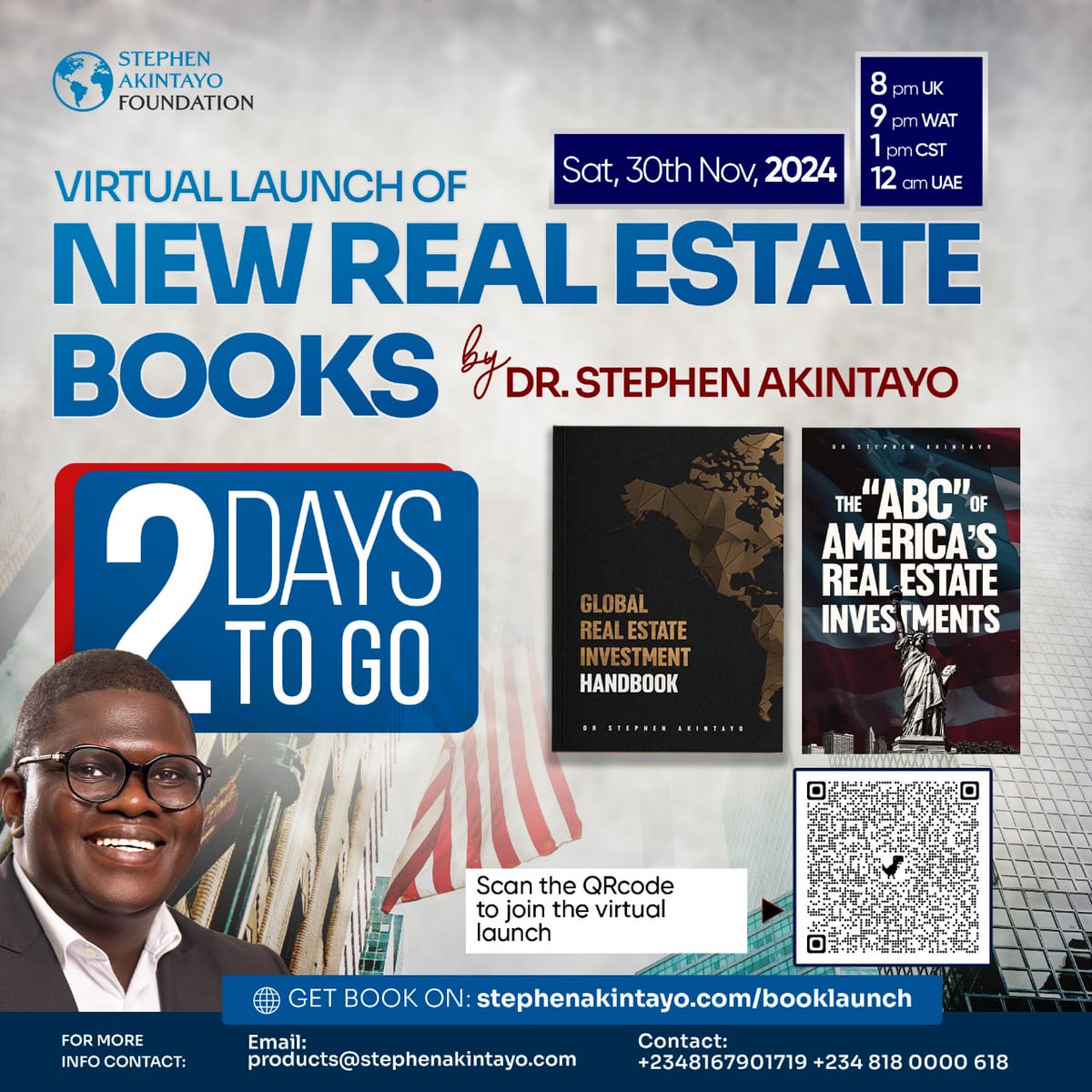 drsakintayo's tweet photo. ‘’Generational Wealth Begins with Owning the Ground Beneath Your Feet’’

For generations, the idea of wealth has been tied to something tangible—land. Real estate is more than just a roof over your head; it is the foundation of legacy, security, and financial freedom.

As financial stability remains a pressing goal for many, real estate investment holds the key to unlocking lasting wealth. I’m excited to invite you to the Virtual Launch Book on Saturday, November 30th, 2024.

These books: “The ABC of America’s Real Estate Investments” and “Global Real Estate Investment Handbook” are carefully written to guide you in making informed decisions and this exclusive event is absolutely FREE for everyone.

Generational wealth is within your grasp and the question is: Will you take the first step? Scan the QR code on the flier or visit https://t.co/QtCgzPooWD to register.

For details, contact +234 818 0000 618 or +234 816 790 1719.

I love you,

Dr Stephen Akintayo.

#drsakintayo #booklaunch #2days #america #investment #global