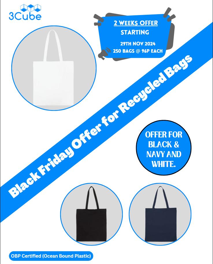 3CubeUKLTD's tweet photo. ♻️ Special Offer Alert!
Black, Navy &amp; White OBP Certified Recycled Bags are here! 🌊
2-week deal starts 27th Nov 2024.
Shop eco-friendly now at 👉 https://t.co/fLzyCX4b7Y
#RecycledBags #OBPCertified #Sustainability #3cube https://t.co/zQvBvCu0Yc