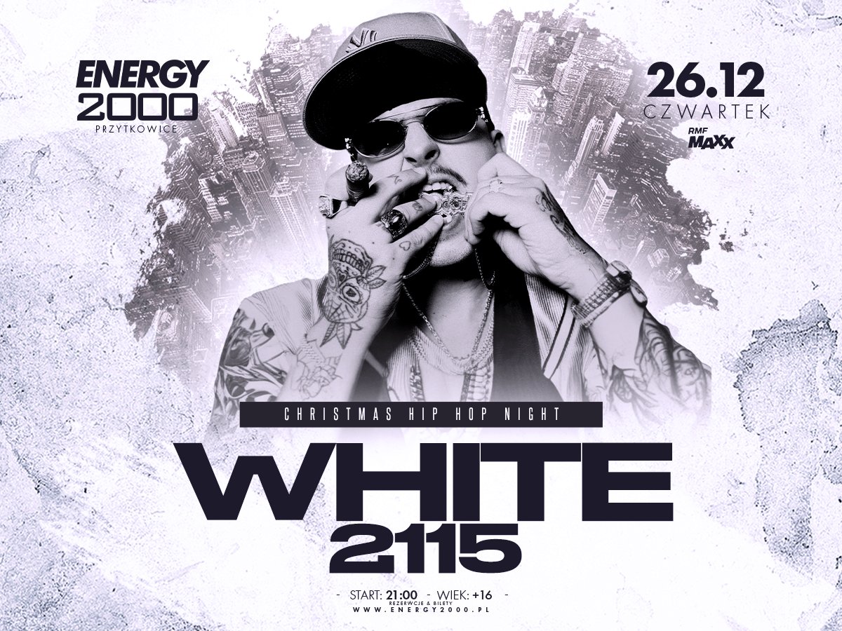Energy2000Przyt's tweet photo. Największa gwiazda rocka w polskim hip-hopie WHITE 2115 wraca do Energy 2000 Przytkowice na jedyny klubowy koncert w tym roku 😍. Usłyszycie jego największe hity: "California", "RiRi", "1 na 100", "Sto tysięcy razy" i wiele innych 🔥. 
#2115 #white #hiphop #rap #energy2000 https://t.co/qxwb8OaWv2