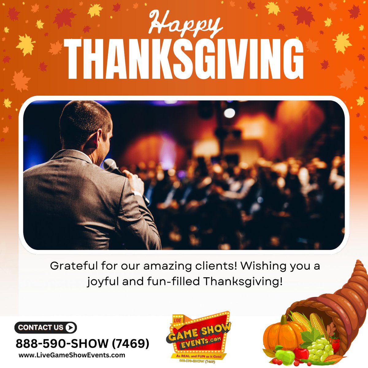 LiveGameShowE's tweet image. Happy Thanksgiving from Live Game Show Events! We&apos;re thankful for our clients who trust us to bring fun and excitement to their events. Wishing you joy, family, and friendly competition today! Call (800) 657-6579 to book. #GameShowFun #HappyThanksgiving #GratitudeSeason