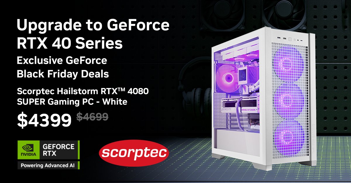 NVIDIA ANZ (@nvidiaanz) on Twitter photo Save $300 on the <a href="/Scorptec/">Scorptec Computers</a> Hailstorm GeForce RTX 4080 Super Gaming PC in White
Shop Deals π nvda.ws/4eS6tqn
#BeyondFast #GeForceRTXPCs #PCSpotlight Save $300 on the <a href="/Scorptec/">Scorptec Computers</a> Hailstorm GeForce RTX 4080 Super Gaming PC in White
Shop Deals π nvda.ws/4eS6tqn
#BeyondFast #GeForceRTXPCs #PCSpotlight