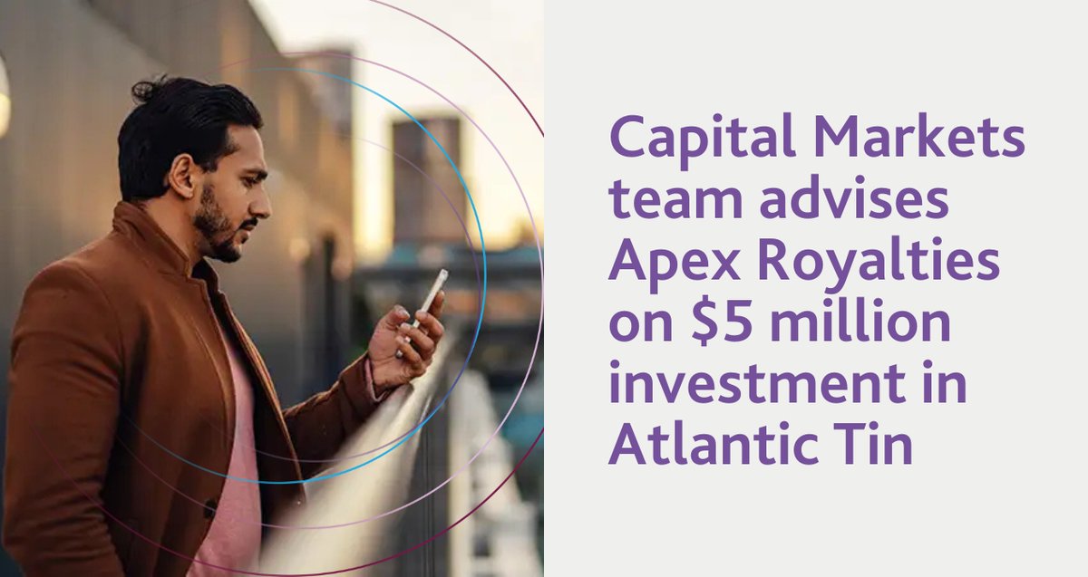 UK-based royalty and streaming company, Apex Royalties Limited, has been advised by our Capital Markets team on the company's $5 million investment in Atlantic Tin, an Australian unpublic company developing the Achmmach Project in Morocco. 

Read more 👇
gowlg.co/3Vdx9dX