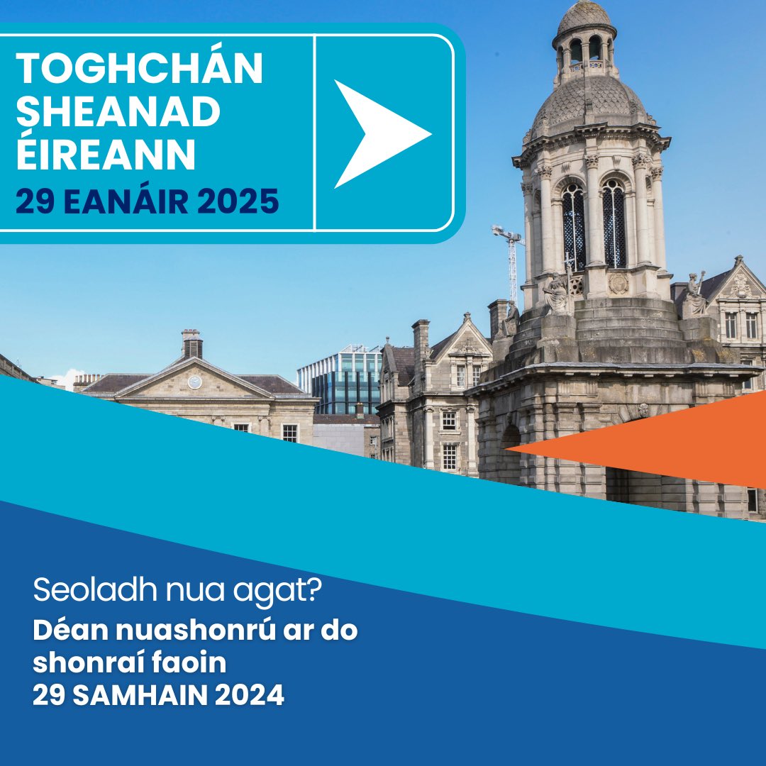 tcddublin's tweet image. An bhfuil tú cláraithe chun vóta a chaitheamh i dToghchán an tSeanaid atá le teacht?

Déan nuashonrú ar do sheoladh faoin 29 Samhain. Faigh tuilleadh eolais ag: tcd.ie/seanad/

#TCDAlumni #SeanadÉireann #Seanad