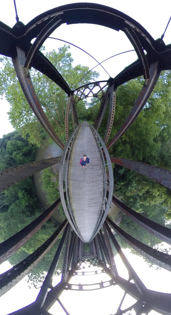 SamMillerSells's tweet photo. Tiny Planet photo taken on a historic railroad bridge on the Kokosing Gap Trail Path in Knox County Ohio. I placed a 360 camera on a long extension pole to get the camera WAY up in the air for this shot. #bikepath #railstotrails #360 #360camera #insta360 #bridge #railroadbridge #kokosinggaptrail #360photo ##360photography #mountvernonohio #gambierohio #bikeride #cyclist #tinyplanet