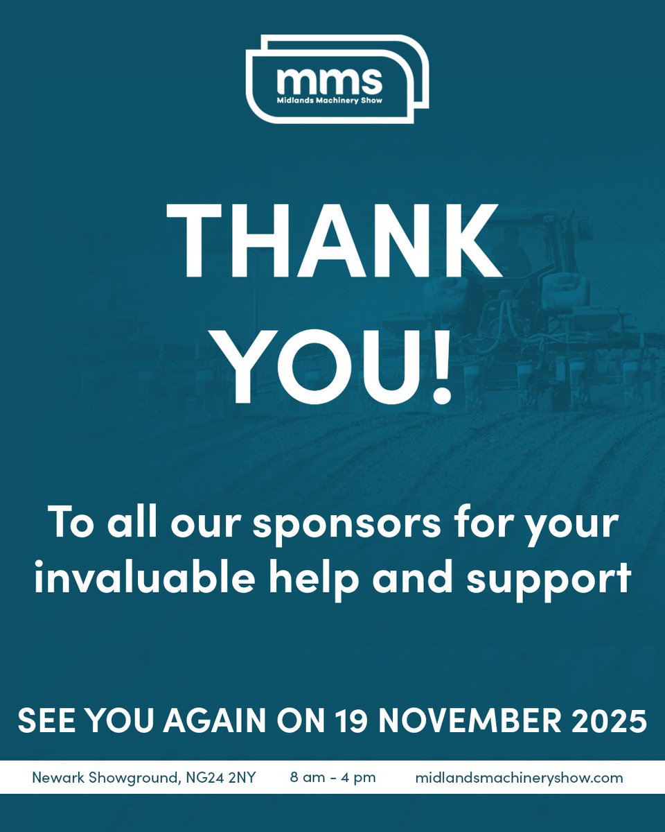 Midlands Machinery Show (@midsmachinery) on Twitter photo A very big thank you to our sponsors for the 2024 Midlands Machinery Show ✨ 🙌
👏 Thank you to <a href="/chandlersfe/">Chandlers (FE) Ltd</a> , <a href="/RainthorpeTrans/">Rainthorpe Transport</a> and <a href="/Woldmarsh/">Woldmarsh Producers</a> and all our sponsors who supported this year's show.
To see all this year's sponsors, please go to: midlandsmachineryshow.com/sponsors
#MMS2024 A very big thank you to our sponsors for the 2024 Midlands Machinery Show ✨ 🙌
👏 Thank you to <a href="/chandlersfe/">Chandlers (FE) Ltd</a> , <a href="/RainthorpeTrans/">Rainthorpe Transport</a> and <a href="/Woldmarsh/">Woldmarsh Producers</a> and all our sponsors who supported this year's show.
To see all this year's sponsors, please go to: midlandsmachineryshow.com/sponsors
#MMS2024
