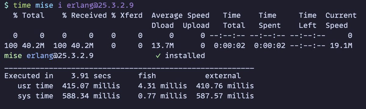 mfilej's tweet photo. @thibaut_barrere @YOOOODAAAA @philipbrown @z_4seven mise for sure!

Although it uses asdf-erlang by default, you can easily configure it to use https://t.co/ak7X5jODqC instead.

mise config set alias.erlang "asdf:michallepicki/asdf-erlang-prebuilt-macos"

Huge thanks to @wojtekmach and Michał Łępicki! 🫶 https://t.co/7ix4kExLqv