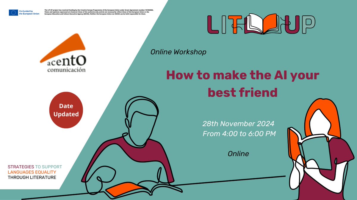 LITUP_EU's tweet photo. 🕒 Last call! Don’t miss our webinar:

AI Tools for Less-Used Languages Literature 🌍📚
📅 #TODAY Nov 28th, 4–6 PM CET

🌐 Via Zoom: https://t.co/ZcVQN2di4H https://t.co/HSIMUghttC