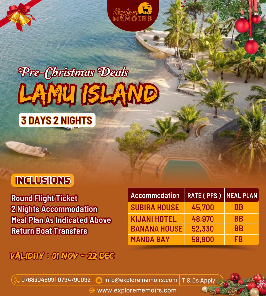 ExploreMemoirs's tweet photo. 𝘽𝙚𝙨𝙩 𝙊𝙛 𝙇𝙖𝙢𝙪 𝙄𝙨𝙡𝙖𝙣𝙙
Escape to Paradise: Lamu Island Packages – Discover Pristine Beaches, Rich Culture, and Unforgettable Experiences in this Coastal Island.
📞 0768304899
#LamuIsland #CoastalParadise #ExploreLamu #LamuGetaway #DhowSailing #BeachVibes https://t.co/3se6uLdzLy