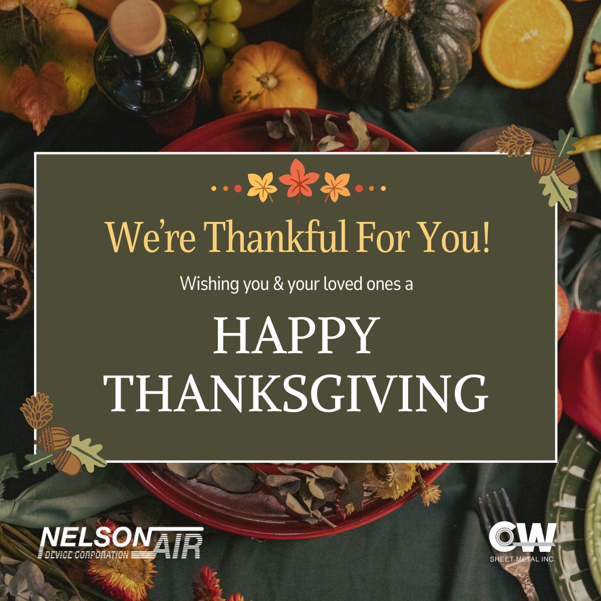 Nelson_Air's tweet photo. This Thanksgiving, we want to express our heartfelt gratitude to everyone who makes Nelson Air Device what it is today. Wishing you a joyous and meaningful Thanksgiving! 

#CWSM #NADCW #NELSONAIRDEVICE #NELSONAIR #BuiltOnTrust #Grateful #HappyThanksgiving https://t.co/VijreEigLA