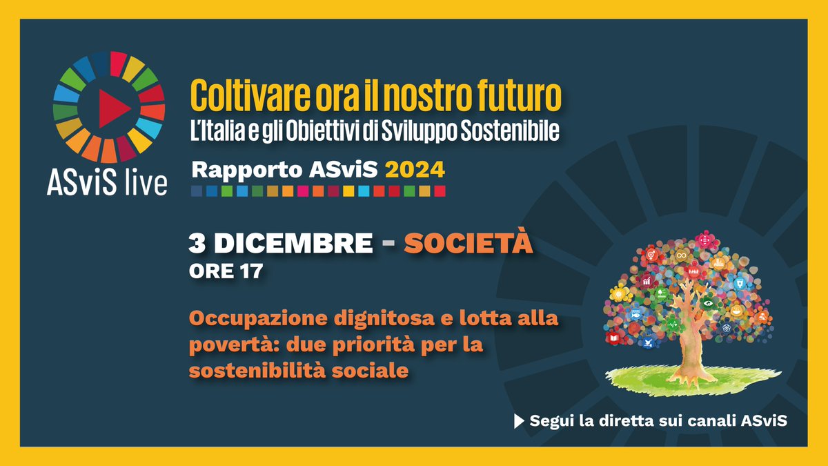 📅3 dicembre ore 17.00
📍Mancano pochi giorni al penultimo #ASviSLive, l'appuntamento di alto profilo organizzati dall'Alleanza per approfondire i contenuti del #RapportoASviS sulla dimensione sociale della sostenibilità.
🔗Programma e dettagli su👉🏻asvis.it/notizie-sull-a…