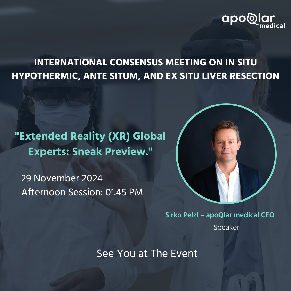 apoQlar medical (@apoqlarmedical) on Twitter photo 🚀 Excited for the Intl Consensus Meeting! 🚀
Join CEO Sirko Pelzl on Nov 29, 1:45 PM in Hamburg to explore XR tech in liver surgery. Thank you Prof. Dr. Karl J. Oldhafer, <a href="/UKEHamburg/">UKE Hamburg</a> & <a href="/asklepiosgruppe/">Asklepios Kliniken</a> for make this event.
#apoQlarmedical #HealthcareInnovation #ExtendedReality 🚀 Excited for the Intl Consensus Meeting! 🚀
Join CEO Sirko Pelzl on Nov 29, 1:45 PM in Hamburg to explore XR tech in liver surgery. Thank you Prof. Dr. Karl J. Oldhafer, <a href="/UKEHamburg/">UKE Hamburg</a> & <a href="/asklepiosgruppe/">Asklepios Kliniken</a> for make this event.
#apoQlarmedical #HealthcareInnovation #ExtendedReality