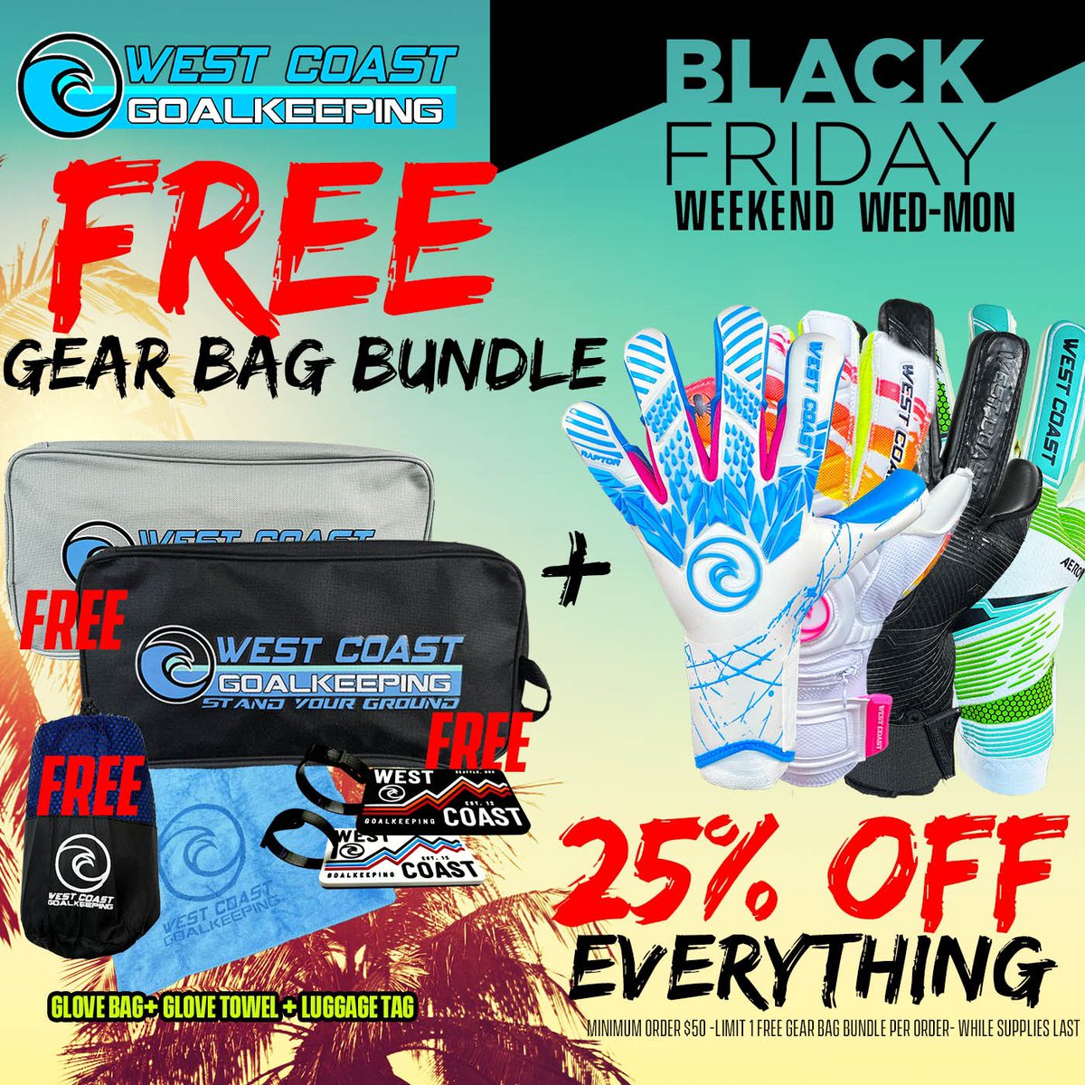 🚨 OUR BIGGEST SALE OF THE YEAR IS HERE 🚨 

✔️ 25% off EVERYTHING on our website
✔️ 3 new gloves 🧤 
✔️TONS of new gear
✔️ Free gifts with every purchase over $50 ($35 value)

Shop now at westcoastgoalkeeping.com 💻