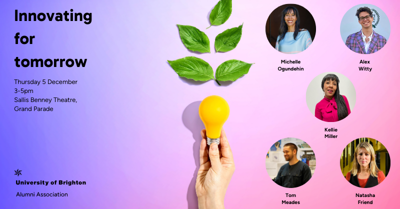 brightonalumni's tweet photo. Introducing our amazing panel for Innovating for Tomorrow: Insights on Creative &amp; Sustainable Economies on Thu 5 Dec 💡🌍 open to alumni, students and staff.  

We’ll be joined by Michelle Ogundehin, Alex Witty, Kellie Miller, Tom Meades &amp; Natasha Friend 😍🙌 

Find out more 👇