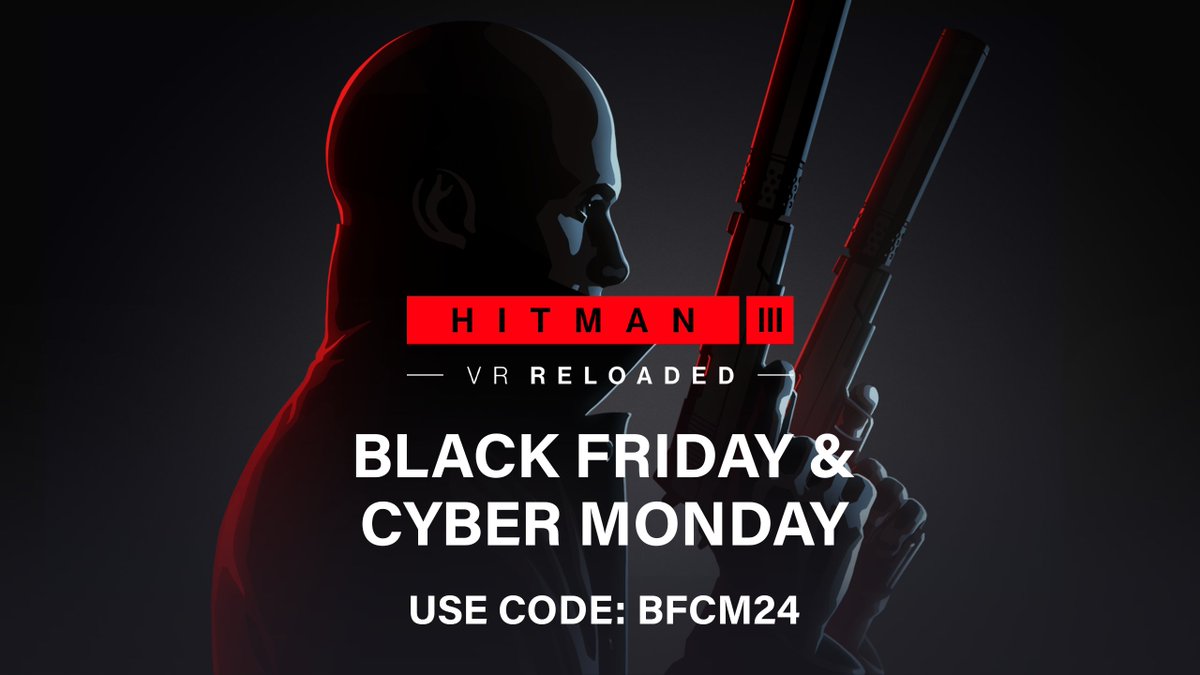 xrgamesvr's tweet photo. 👨🏻‍🦲 HITMAN 3 VR: RELOADED is 40% off in the @MetaQuestVR Black Friday &amp; Cyber Monday sale!

Use promo code BFCM24 to save money at checkout.

🛍️ Buy now: https://t.co/Hwo5Az2sVV
🗓️ Promo ends: December 3rd

#HITMAN3VRReloaded #BlackFridaySale #MetaQuest https://t.co/4PfMgx5NqL