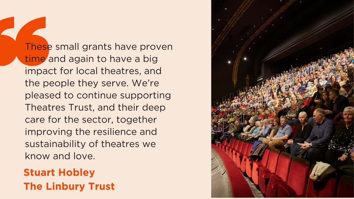 Theatres Trust (@theatrestrust) on Twitter photo We are pleased to announce that <a href="/TheLinburyTrust/">The Linbury Trust</a> will continue as the primary funder of our Small Grants Programme for a further three years until 2028.
The programme funds projects that make a big impact to theatres' resilience, sustainability or accessibility We are pleased to announce that <a href="/TheLinburyTrust/">The Linbury Trust</a> will continue as the primary funder of our Small Grants Programme for a further three years until 2028.
The programme funds projects that make a big impact to theatres' resilience, sustainability or accessibility