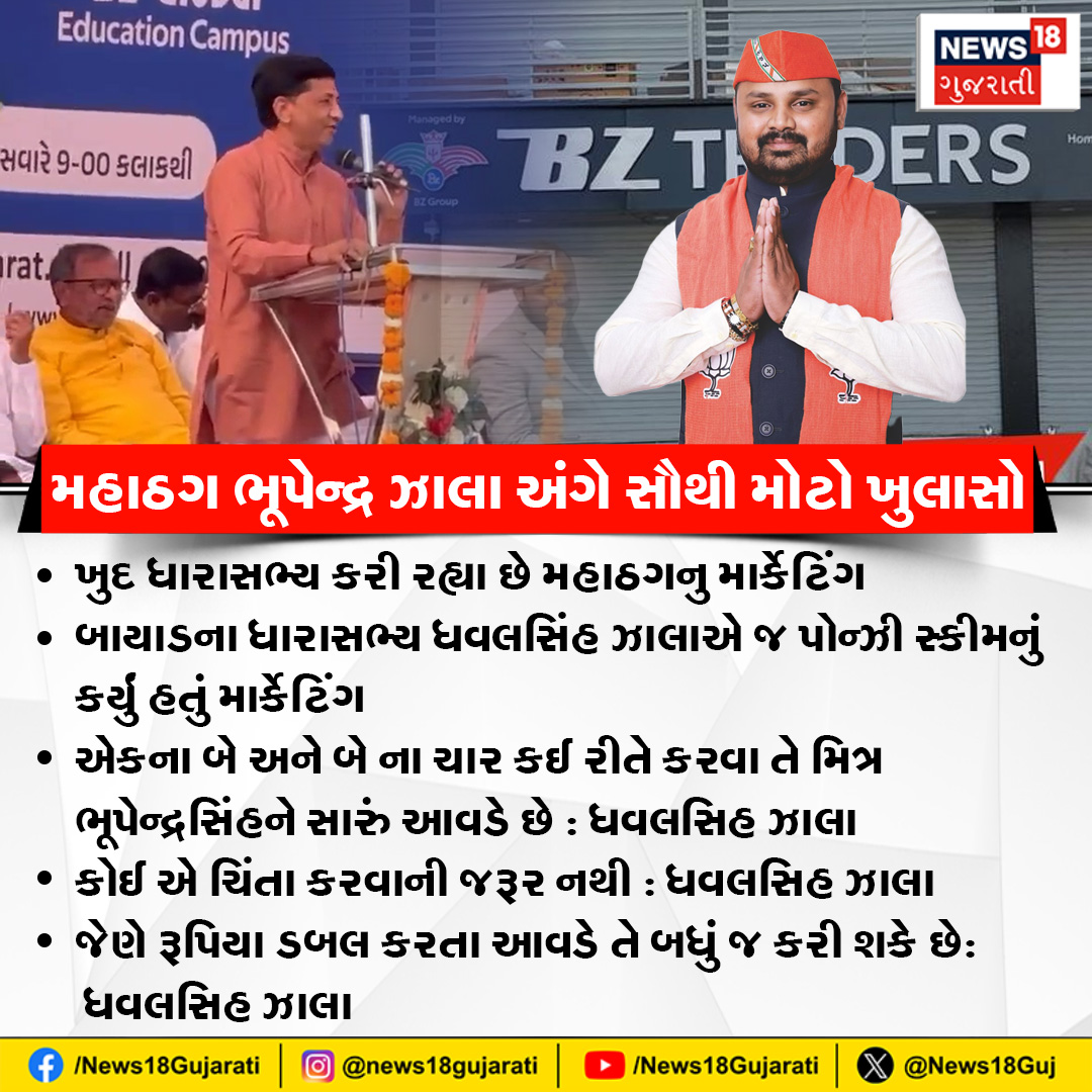 News18Guj's tweet photo. મહાઠગ ભૂપેન્દ્ર ઝાલા અંગે સૌથી મોટો ખુલાસો
#Sabarkantha #BhupendraZala #Fraud #EkKadoubleScheme #FraudScheme #News18Gujarati https://t.co/O7B7P2YjFh