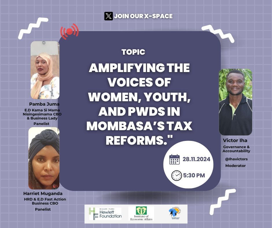 KwachaAfrika's tweet photo. ✨ Inclusive taxation = Inclusive growth!
Join our X-Space our esteemed panelist today as they discuss how marginalized communities can advocate for fairness, accountability, and impactful tax reforms @IEAKenya @IhaVictor @harietmuganda16 @JumaPambajuma61
#InclusiveTaxReforms https://t.co/UaOcjsgW1M