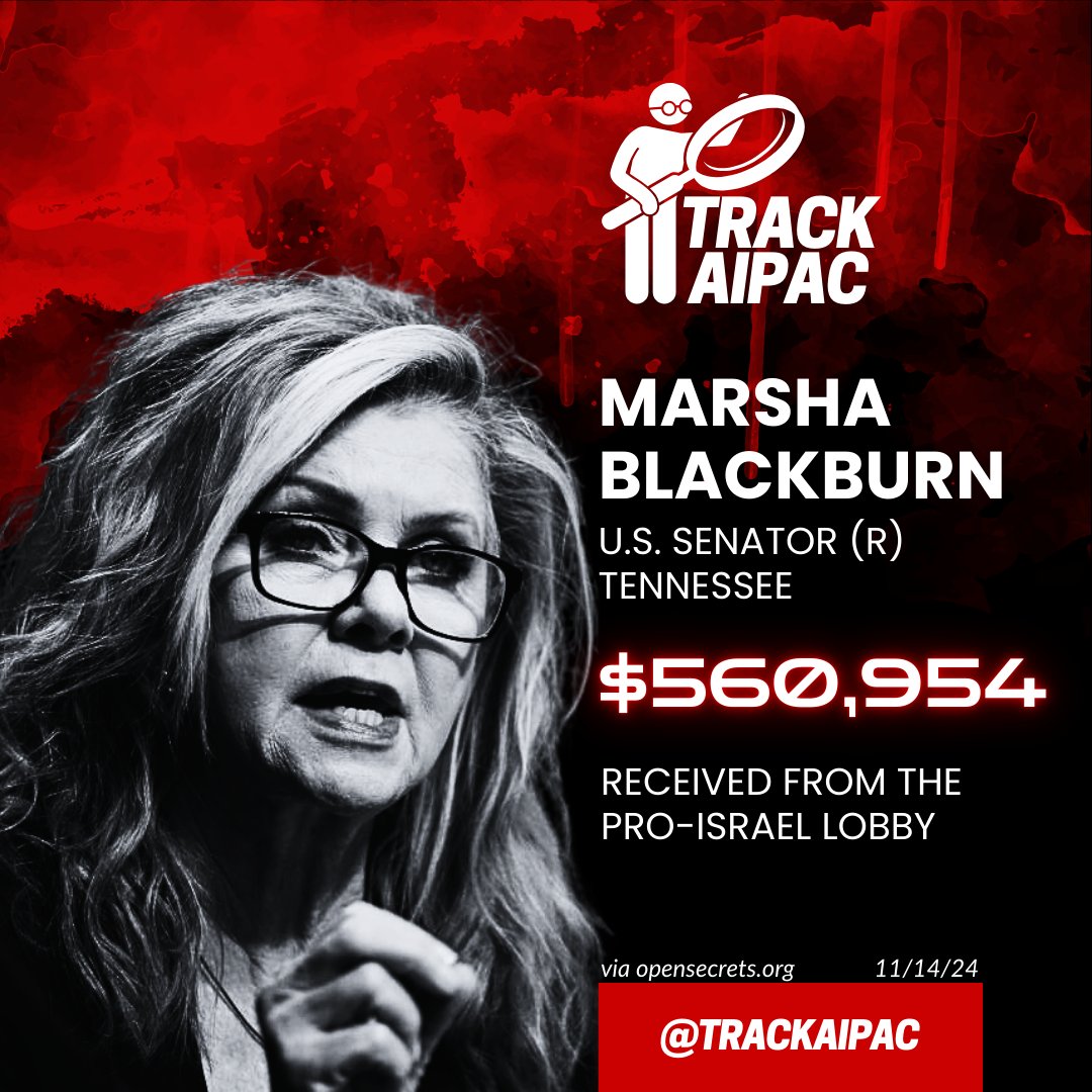 TrackAIPAC's tweet photo. @MarshaBlackburn You're paid to say that. #BribedByAIPAC 
https://t.co/Q9kTMkkop9 https://t.co/hJdCw7eJFy