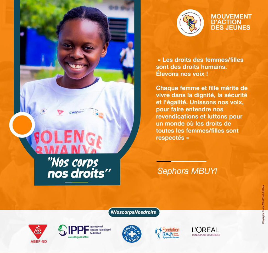 Sophia Tshela (@sophiatshela) on Twitter photo #NosCorpsNosDroits
#16joursdActivisme
#RiposterEtSeReconstruireAprèsLesViolences.
Ensemble luttons pour un monde où les droits de toutes les femmes/filles sont respectés.
<a href="/MajRDCongo/">MAJ/YAM RDC🇨🇩</a>
<a href="/abefnd_rdc/">ABEF-ND RDC</a>
<a href="/IPPFAR/">IPPFAR</a>
<a href="/MondeRdc/">Médecins du Monde RDC</a>
<a href="/MdM_France/">Médecins du Monde</a>
<a href="/FondationLOreal/">Fondation L'Oréal</a>
<a href="/FondationRaja/">Fondation RAJA - Danièle Marcovici</a> #NosCorpsNosDroits
#16joursdActivisme
#RiposterEtSeReconstruireAprèsLesViolences.
Ensemble luttons pour un monde où les droits de toutes les femmes/filles sont respectés.
<a href="/MajRDCongo/">MAJ/YAM RDC🇨🇩</a>
<a href="/abefnd_rdc/">ABEF-ND RDC</a>
<a href="/IPPFAR/">IPPFAR</a>
<a href="/MondeRdc/">Médecins du Monde RDC</a>
<a href="/MdM_France/">Médecins du Monde</a>
<a href="/FondationLOreal/">Fondation L'Oréal</a>
<a href="/FondationRaja/">Fondation RAJA - Danièle Marcovici</a>
