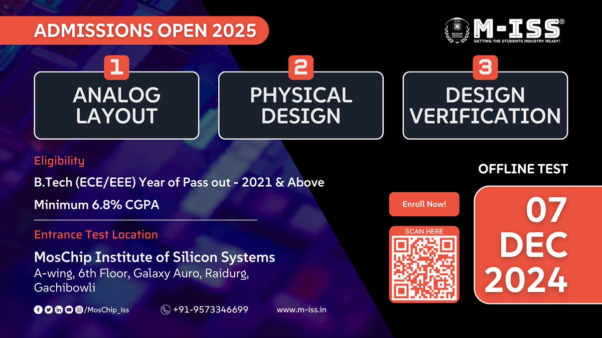 🌟 Propel Your VLSI Career with M-ISS! 🌟
Master Analog Layout, Physical Design &amp; Design Verification
📅 Entrance Test Date: December 7, 2024
Don't miss this chance to shape your future in VLSI design. 

Register here - zurl.co/Byjq x.com/messages/compo…